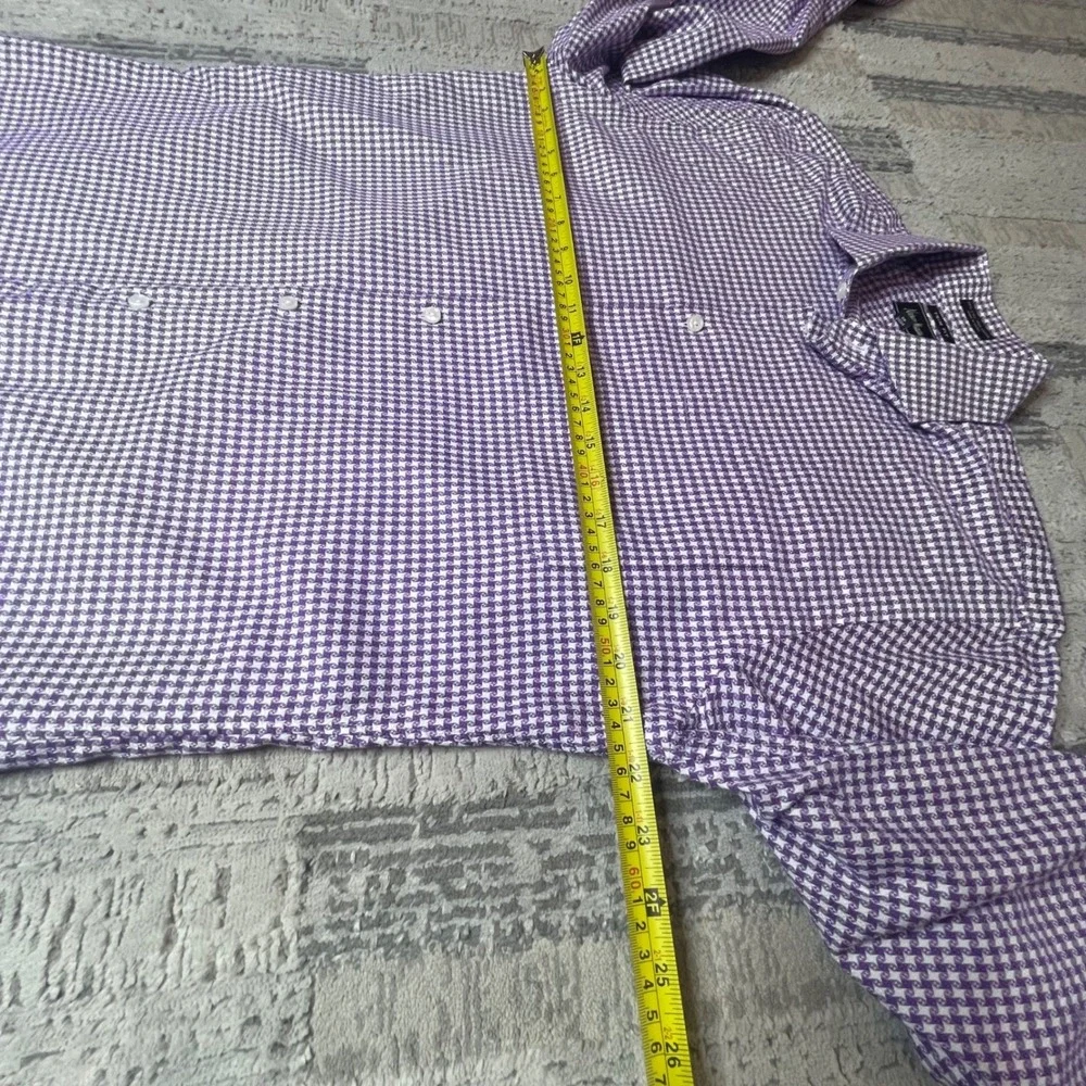 Neiman Marcus Mens Purple Spread Collard Houndstooth Trim Fit‎ Shirt 15.5 34/35